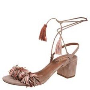 Aquazzura Wild Thing Suede Tassel Wrap Sandals Size 41
